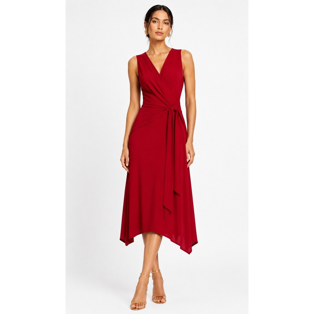 Montgomery Post Red Sleeveless Surplice Neck Maxi Dress Petite Medium NWT